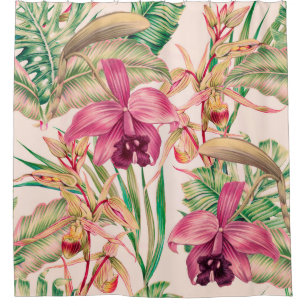 Tropical flowers, orchid flower, jungle leaves, mo