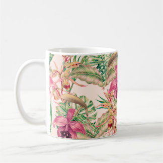 Tropical flowers, orchid flower, jungle leaves, mo coffee mug