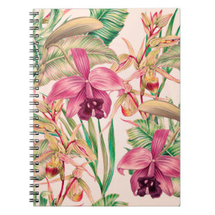 Tropical flowers, orchid flower, jungle leaves, mo notebook