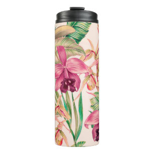 Tropical flowers, orchid flower, jungle leaves, mo thermal tumbler