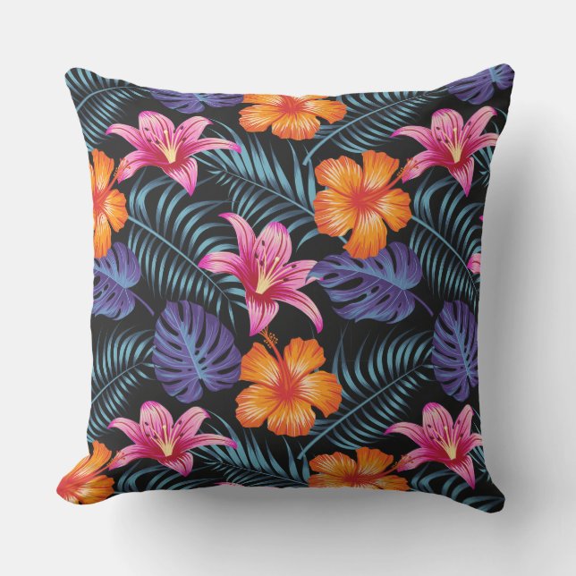 Tropical Flowers Outdoor Pillow (Front)