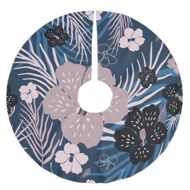 Tropical Flowers Palm Leaves Texture Brushed Polyester Tree Skirt (Front)