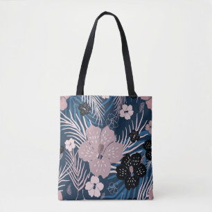 Tropical Flowers Palm Leaves Texture Tote Bag