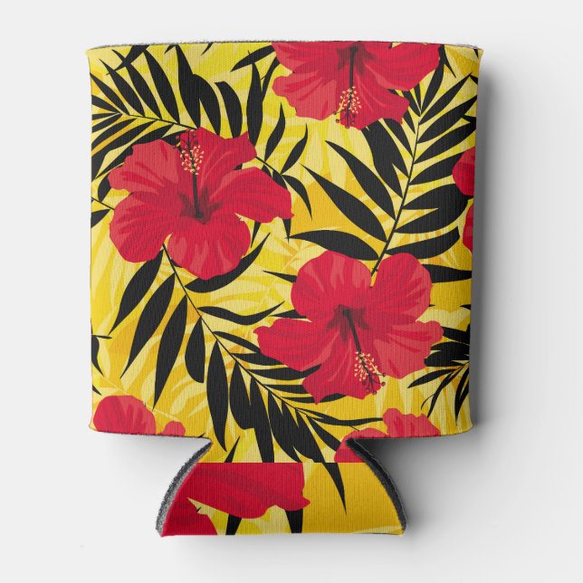 Tropical flowers palm leaves, vintage pattern. can cooler (Front)