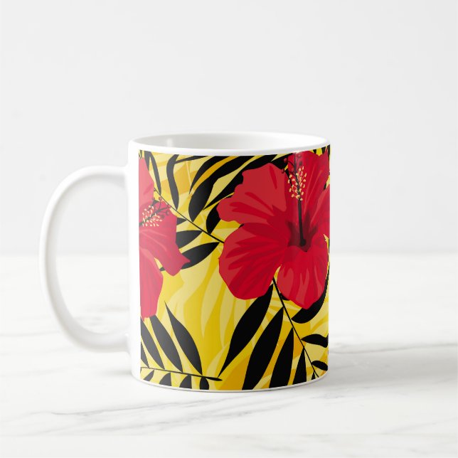 Tropical flowers palm leaves, vintage pattern. coffee mug (Left)