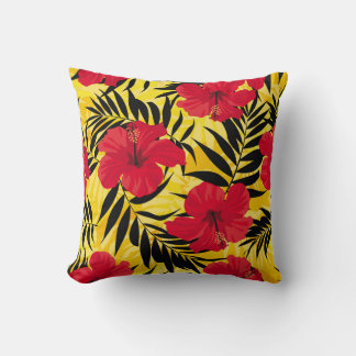 Tropical flowers palm leaves, vintage pattern. throw pillow