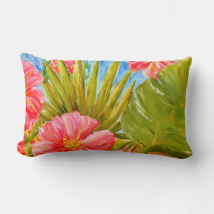 Tropical flowers, palms, Hawaii Lumbar Pillow