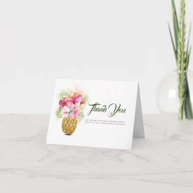 Tropical Flowers Pineapple Vase Beach Thank You (Front)