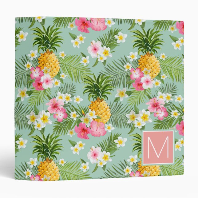 Tropical Flowers & Pineapples | Add Your Initial Binder (Front/Spine)