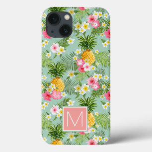 Tropical Flowers & Pineapples   Add Your Initial iPhone 13 Case
