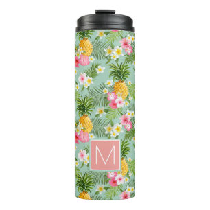 Tropical Flowers & Pineapples   Add Your Initial Thermal Tumbler