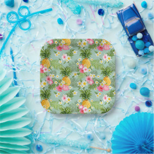 Tropical Flowers & Pineapples Paper Plate