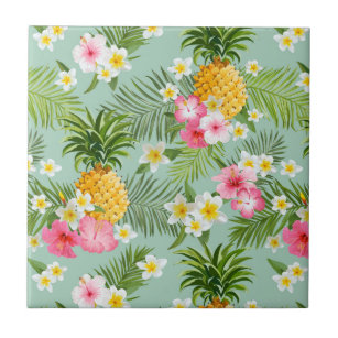 Tropical Flowers & Pineapples Tile