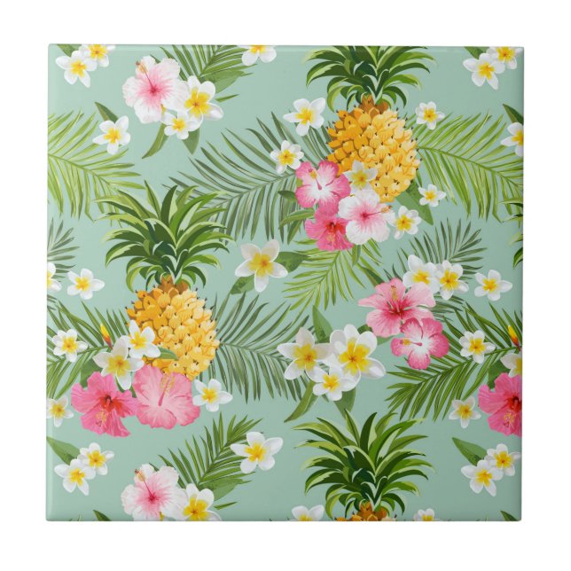 Tropical Flowers & Pineapples Tile (Front)