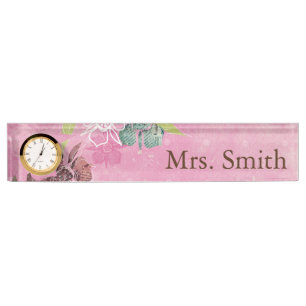 Tropical Flowers Pink Desk Name Tag Plate