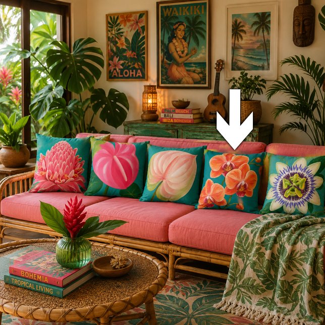 Tropical Flowers Plant Throw Pillow (Creator Uploaded)