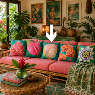 Tropical Flowers Plant Throw Pillow
