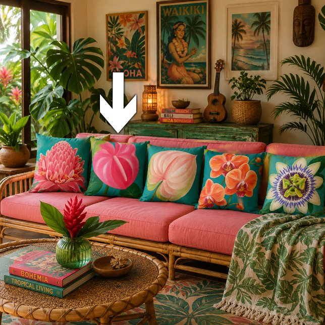 Tropical Flowers Plant Throw Pillow (Creator Uploaded)