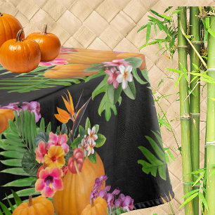 Tropical Flowers Pumpkins Thanksgiving Tablecloth