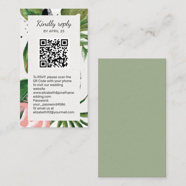 Tropical flowers QR Code online RSVP Enclosure  (Front/Back)