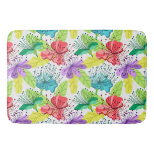 Tropical flowers seamless pattern bath mat