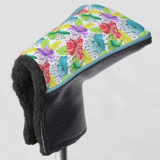 Tropical flowers seamless pattern golf head cover (3/4 Front)