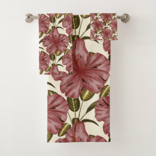 Tropical flowers seamless pattern red flowers bath towel set