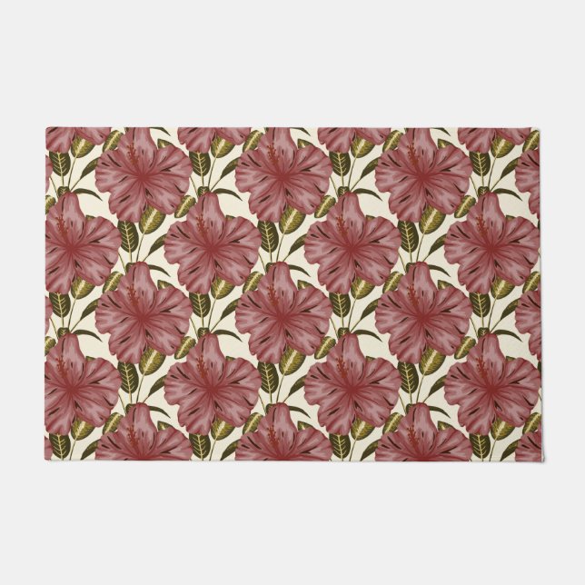 Tropical flowers seamless pattern | red flowers doormat (Front)