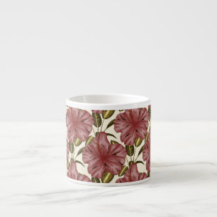 Tropical flowers seamless pattern   red flowers espresso cup