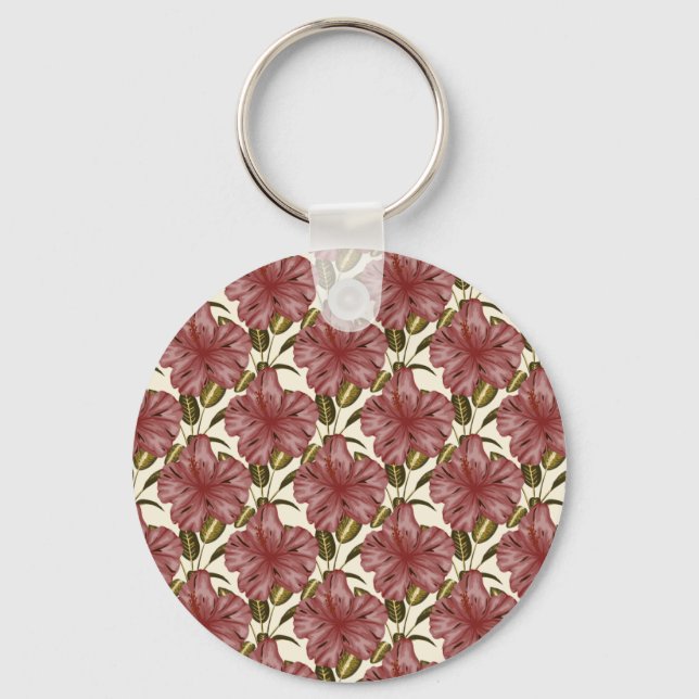 Tropical flowers seamless pattern | red flowers keychain (Front)