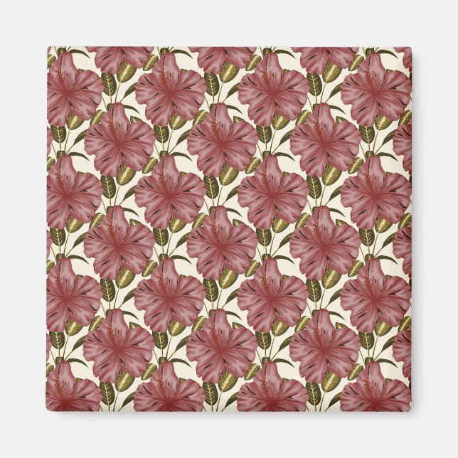Tropical flowers seamless pattern | red flowers magnet (Front)