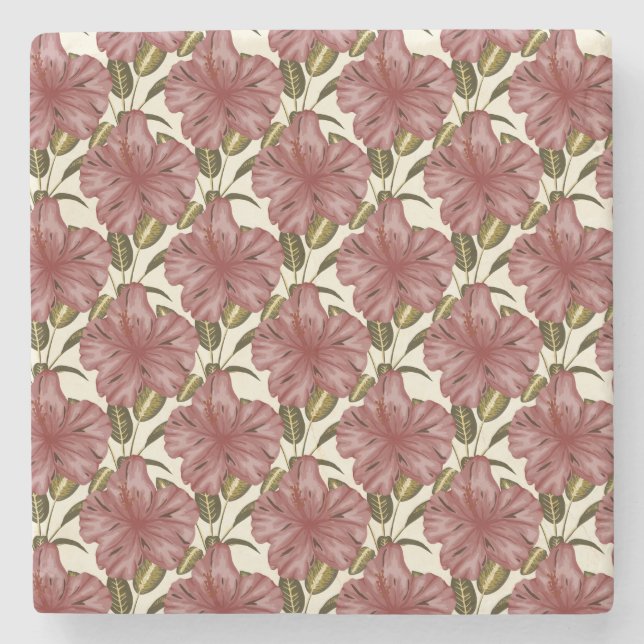 Tropical flowers seamless pattern | red flowers stone coaster (Front)