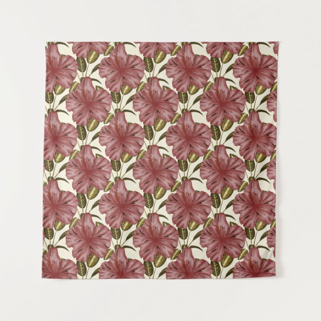 Tropical flowers seamless pattern | red flowers tapestry (Front)