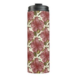 Tropical flowers seamless pattern red flowers thermal tumbler