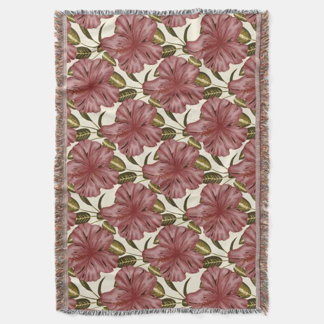 Tropical flowers seamless pattern | red flowers throw blanket (Front Vertical)