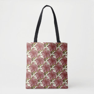 Tropical flowers seamless pattern red flowers tote bag