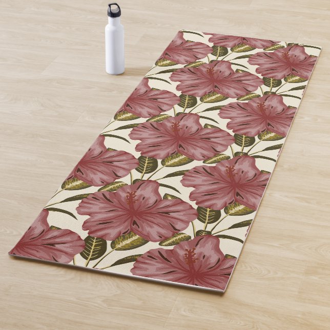 Tropical flowers seamless pattern | red flowers yoga mat (In Situ)