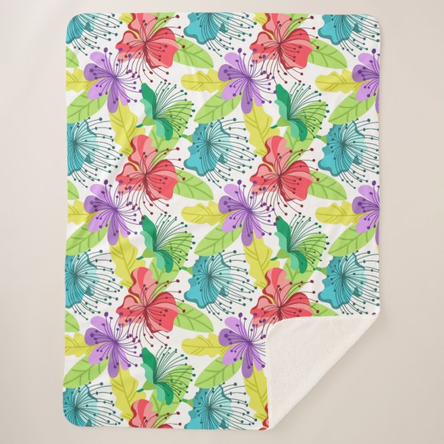 Tropical flowers seamless pattern sherpa blanket (Front)