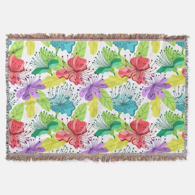 Tropical flowers seamless pattern throw blanket (Front)
