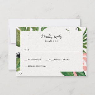 Tropical flowers simple wedding RSVP Card