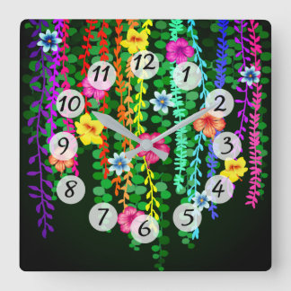 Tropical Flowers Square Wall Clock