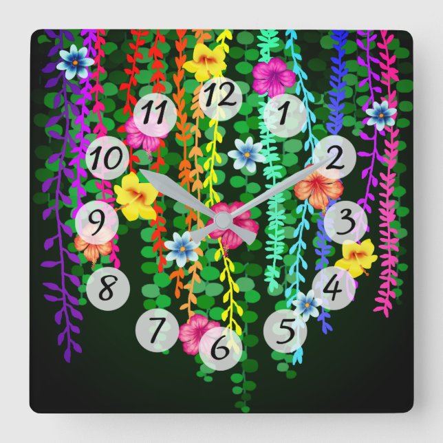 Tropical Flowers Square Wall Clock (Front)