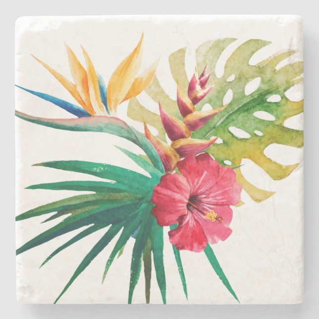 Tropical Flowers Stone Coaster (Front)
