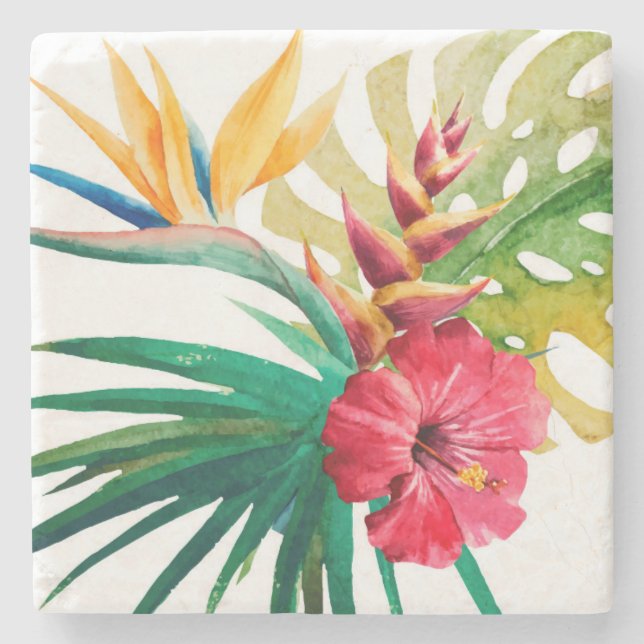Tropical Flowers Stone Coaster (Front)