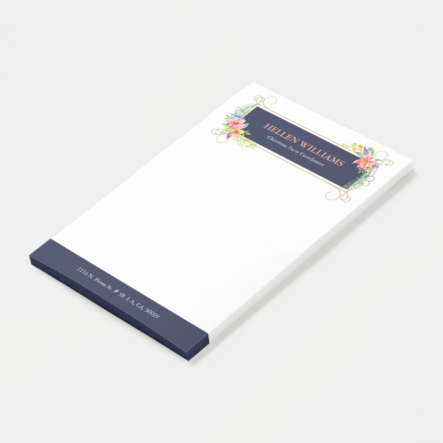 Tropical flowers swirly gold frame post-it notes (Angled)