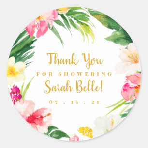 Tropical Flowers Thank You Favour Classic Round Sticker