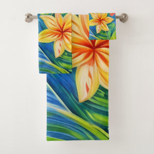 Tropical Flowers Three Bath Towel Set