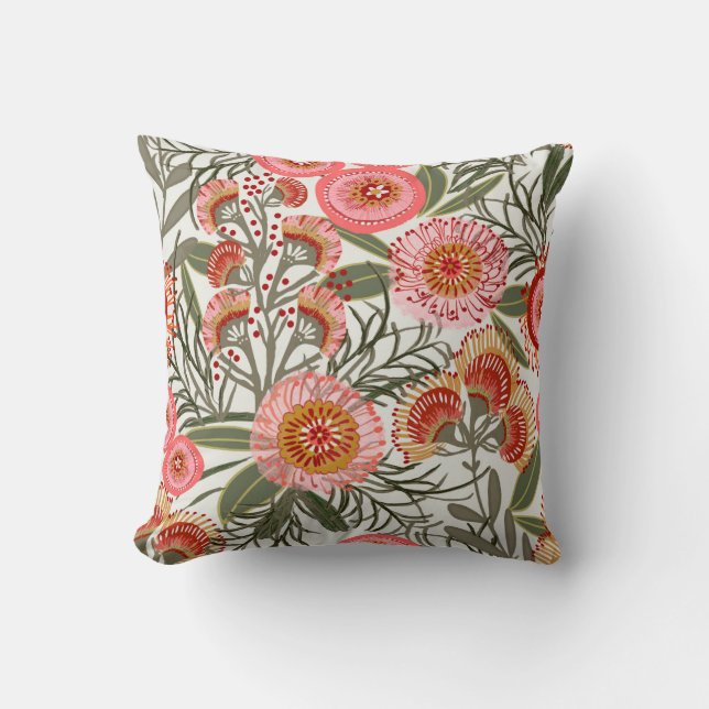 Tropical Flowers Throw Pillow (Front)