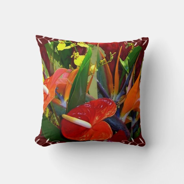 Tropical flowers throw pillow (Front)