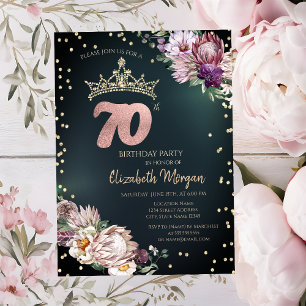 Tropical Flowers Tiara Diamonds Green 70th Invitation